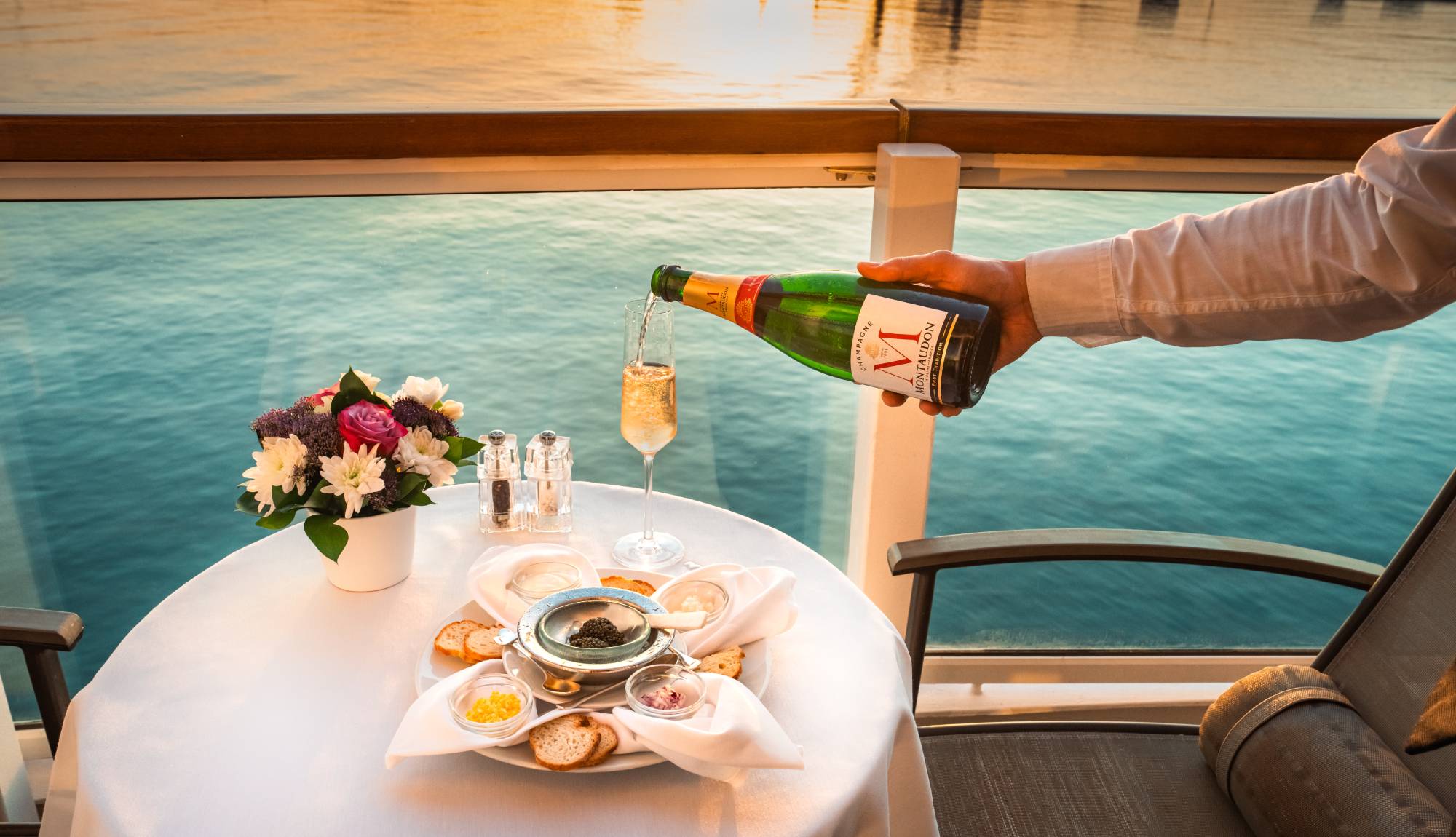 Seabourn - Champagne and caviar on the balcony