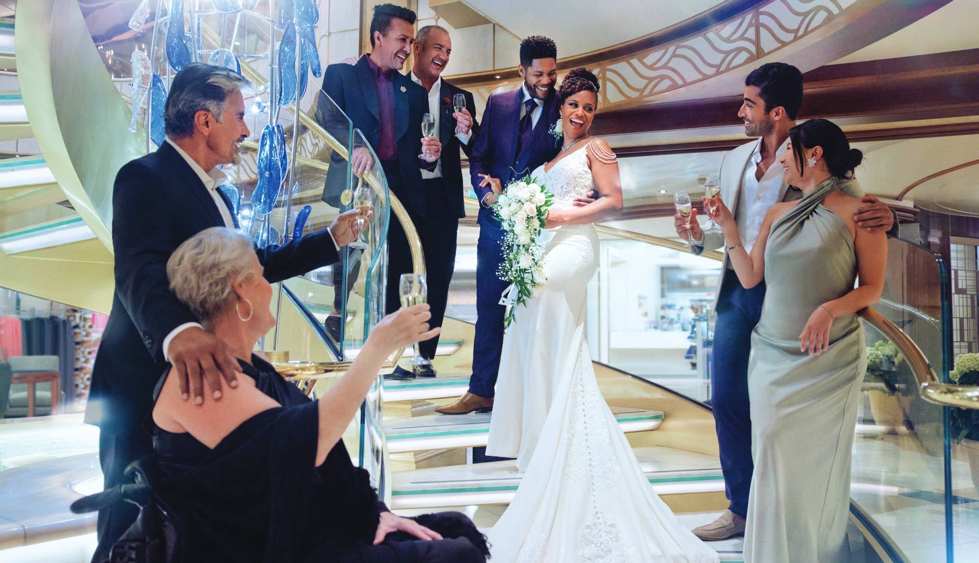 Weddings at Sea - Friends celebrating in the atrium