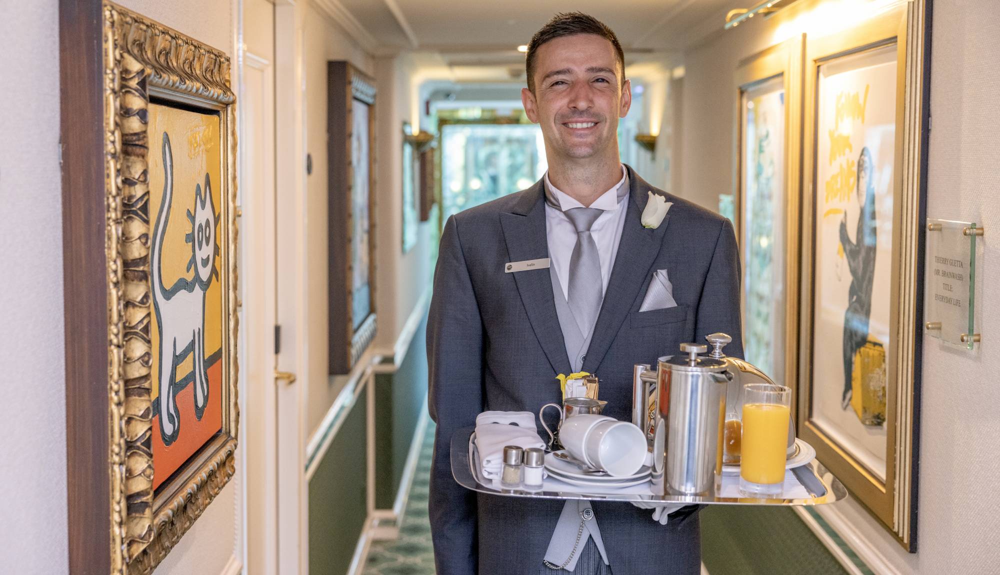 Uniworld River Cruises - Butler bringing room service, corridor, S.S Catherine
