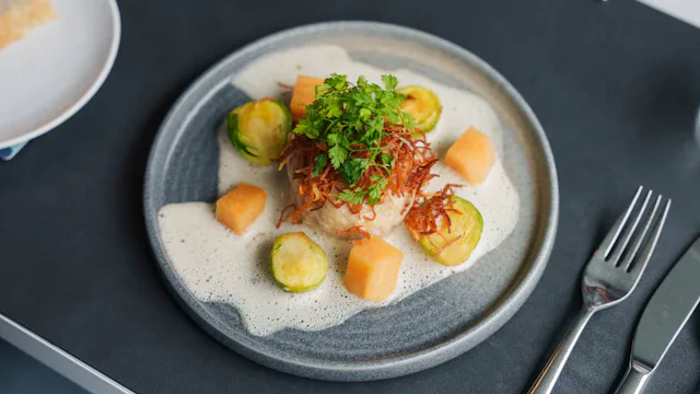 Havila Voyages Dining - Havrand Restaurant - Lunch Norwegian potato dumplings