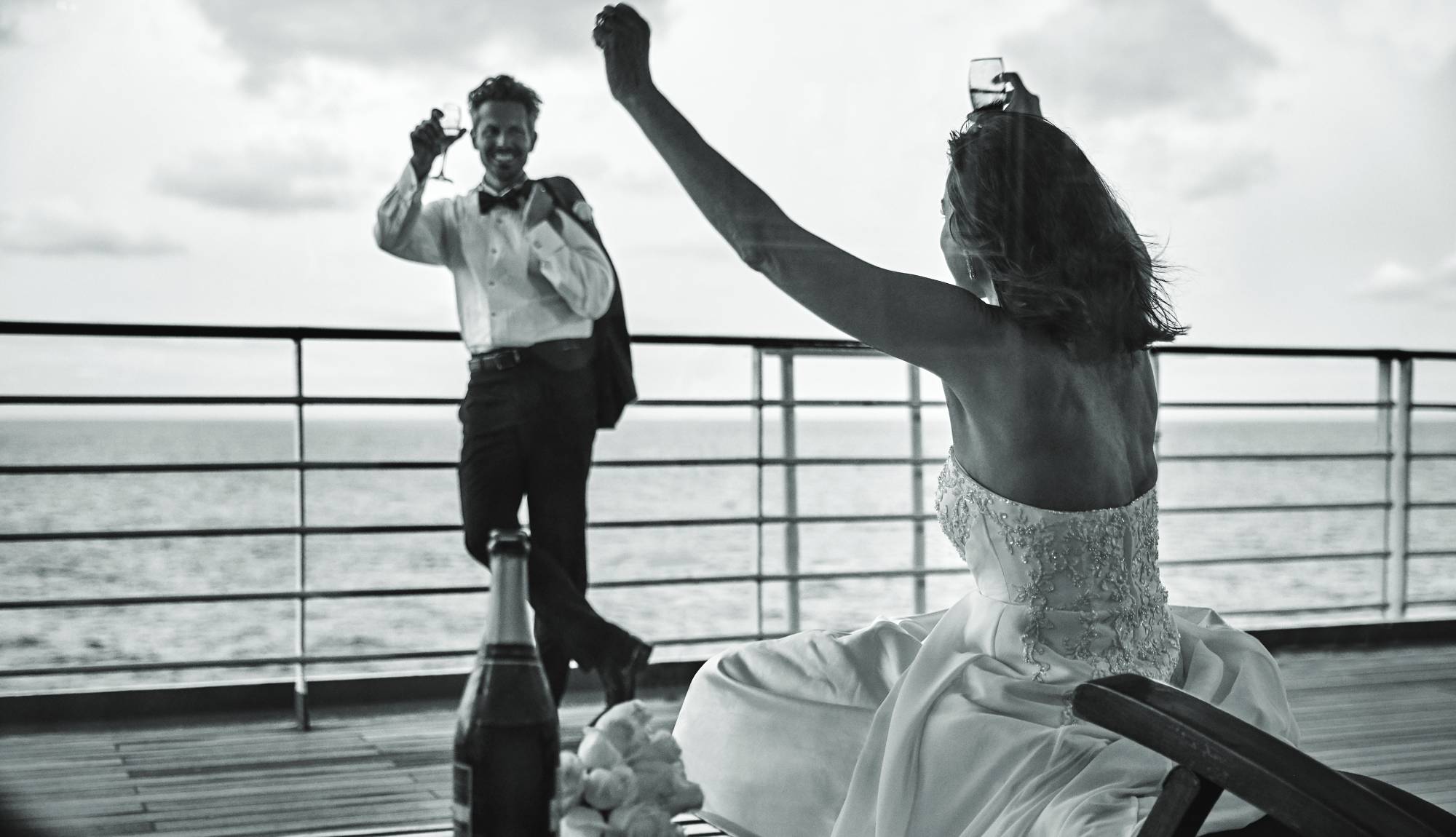 Weddings at Sea - Couple celebrating after getting married at sea