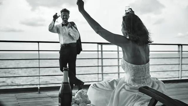 Weddings at Sea - Couple celebrating after getting married at sea