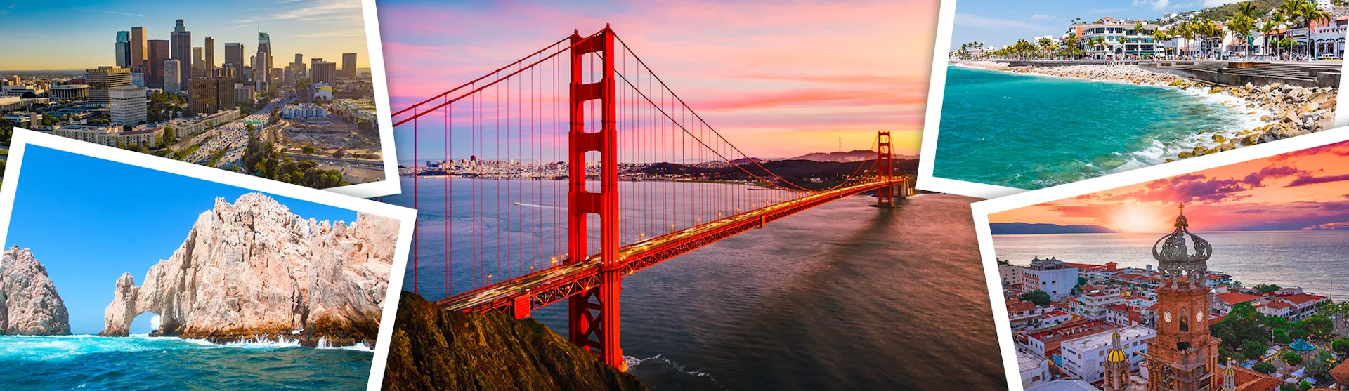A collage of images from the West Coast of the USA and the Mexican Riviera