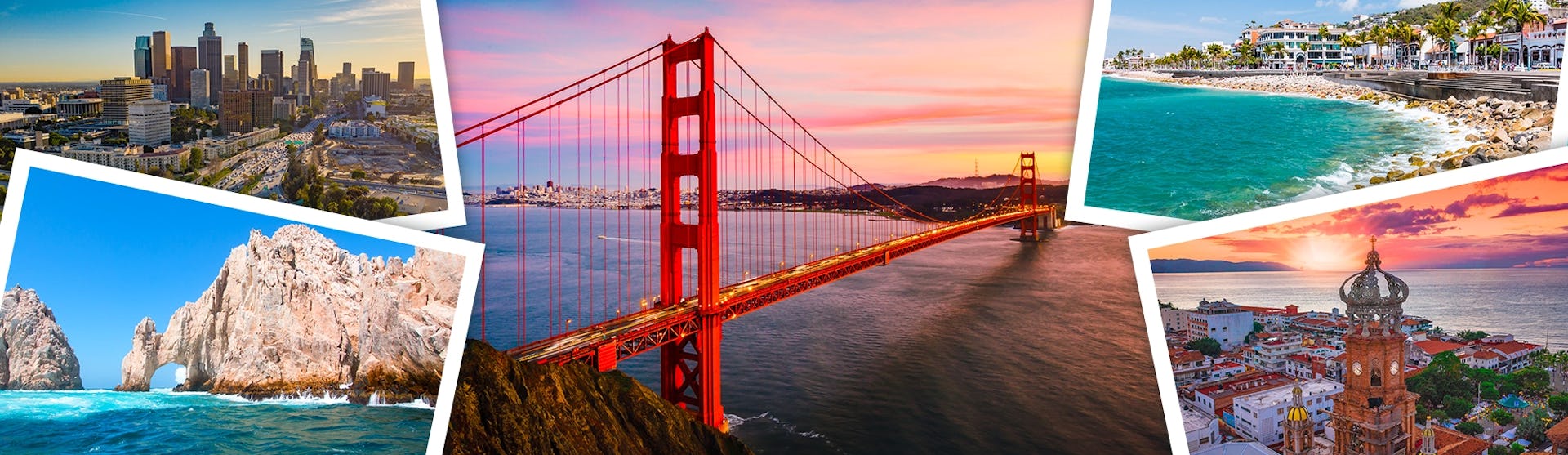 A collage of images from the West Coast of the USA and the Mexican Riviera