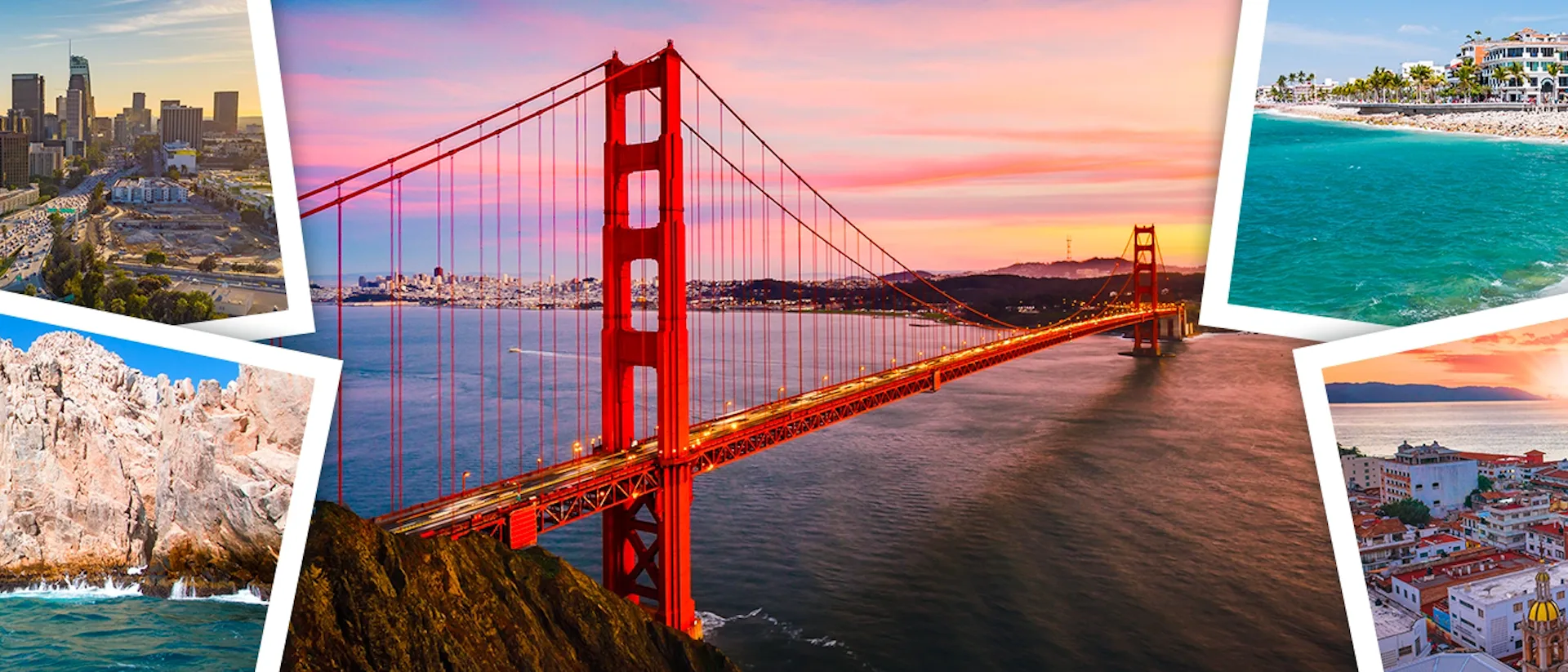 A collage of images from the West Coast of the USA and the Mexican Riviera