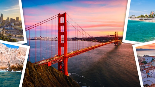 A collage of images from the West Coast of the USA and the Mexican Riviera