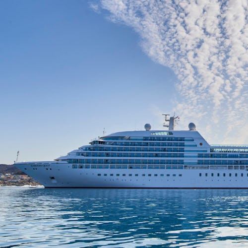 Aerial view of Seabourn ship at sea