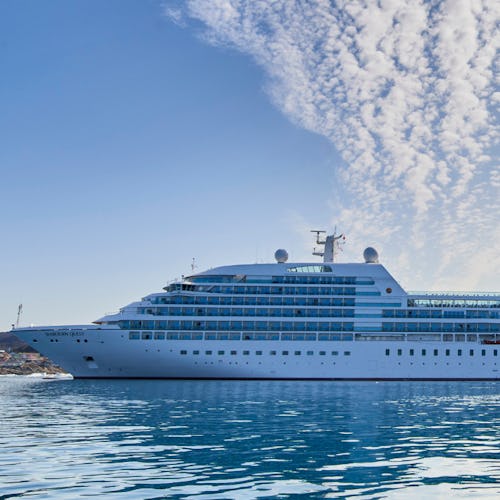 Aerial view of Seabourn ship at sea
