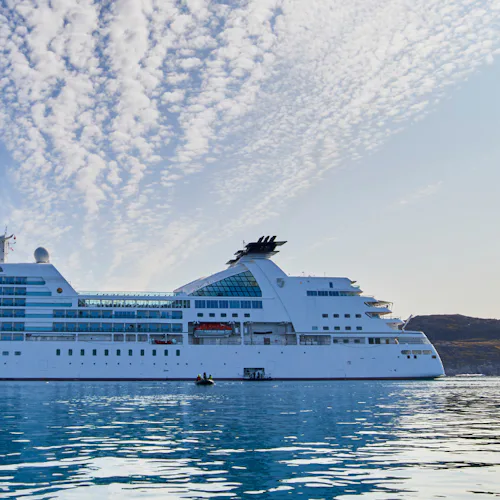 Aerial view of Seabourn ship at sea