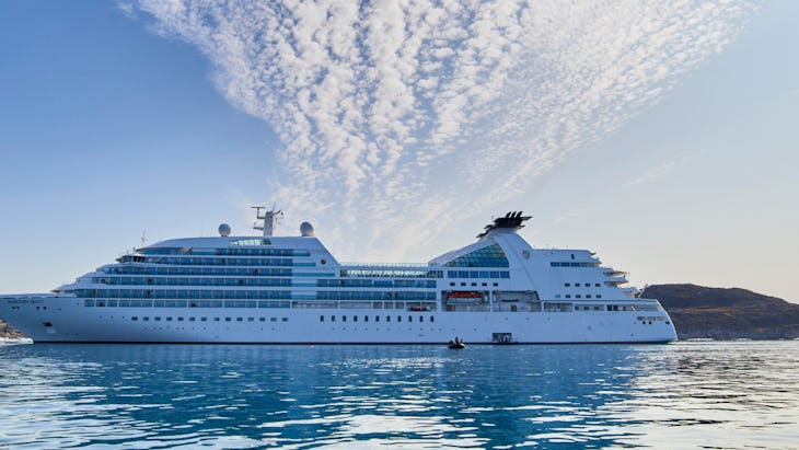 Aerial view of Seabourn ship at sea