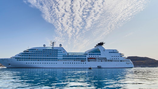 Aerial view of Seabourn ship at sea