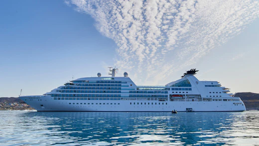 Aerial view of Seabourn ship at sea