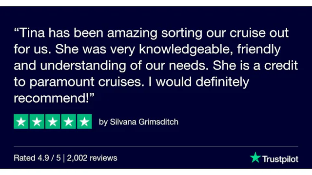 Trustpilot review for Tina from Paramount Cruises