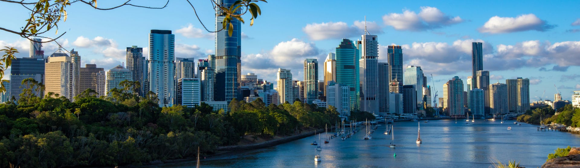 Skyline of Brisbane, Australia on the banks of the Brisbane River