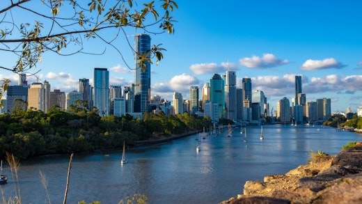 Skyline of Brisbane, Australia on the banks of the Brisbane River