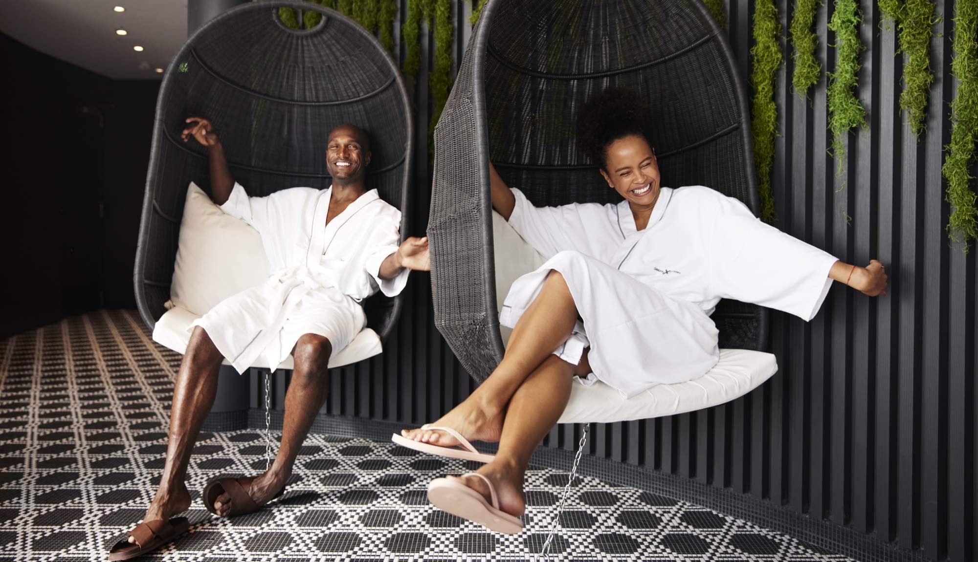 Two guests relaxing in the spa