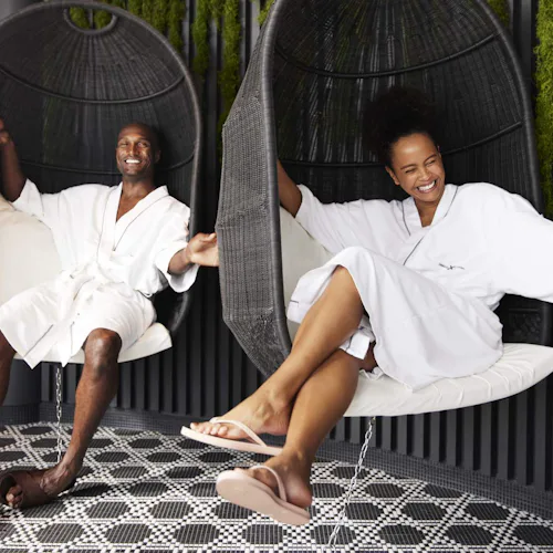 Two guests relaxing in the spa