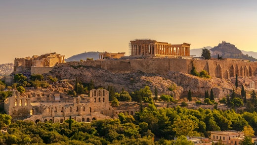 The Acropolis in Athens, Greece, at sunset