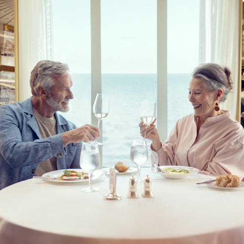 Couple having dinner onboard Cunard's Queen Anne