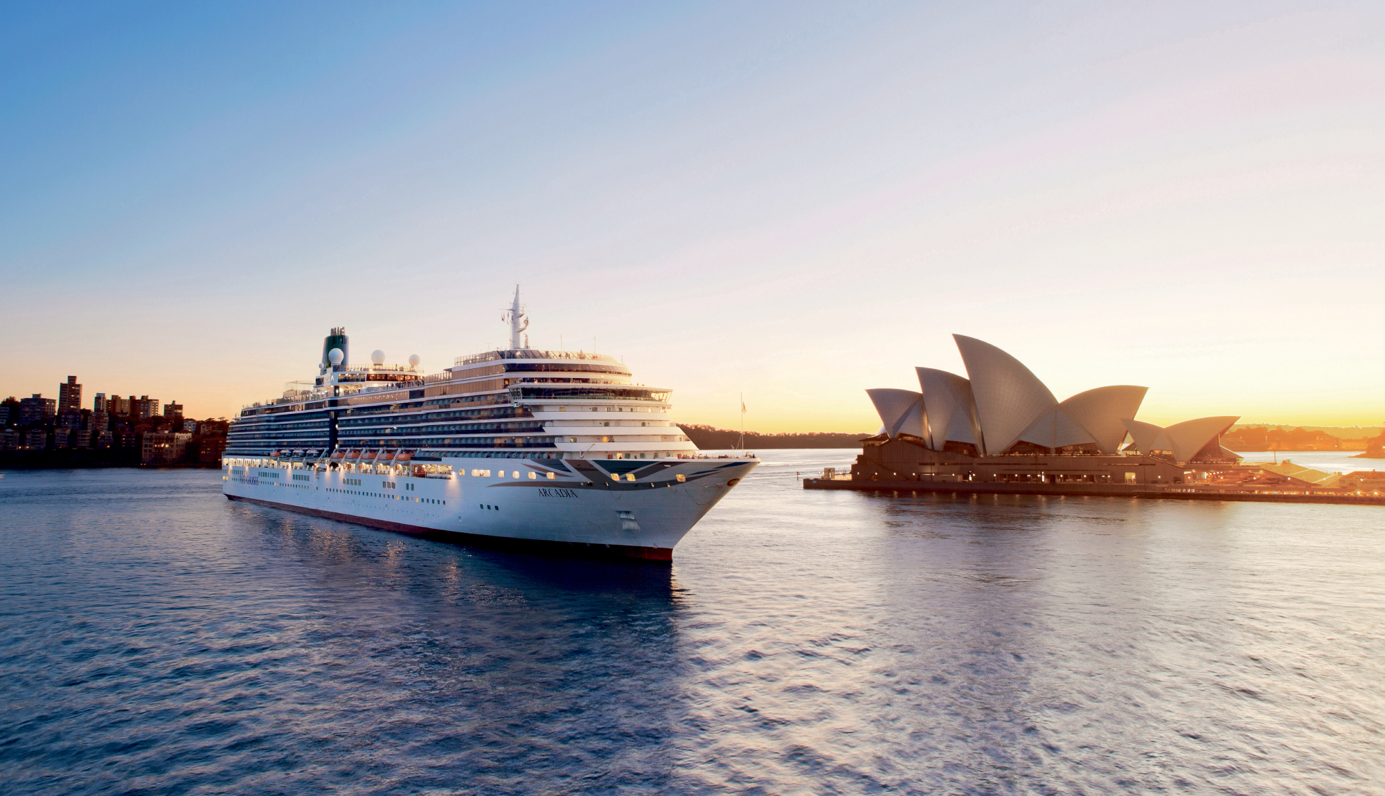 P&O Cruises Arcadia sailing past Sydney Opera House in Australia
