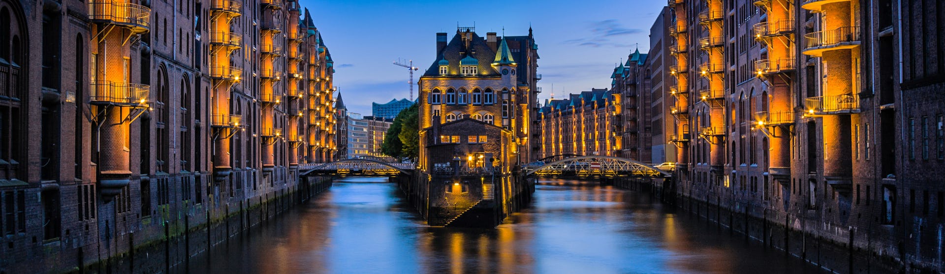 Hamburg's canals and waterways at night