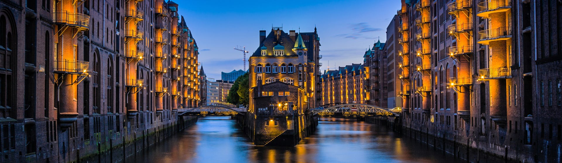 Hamburg's canals and waterways at night