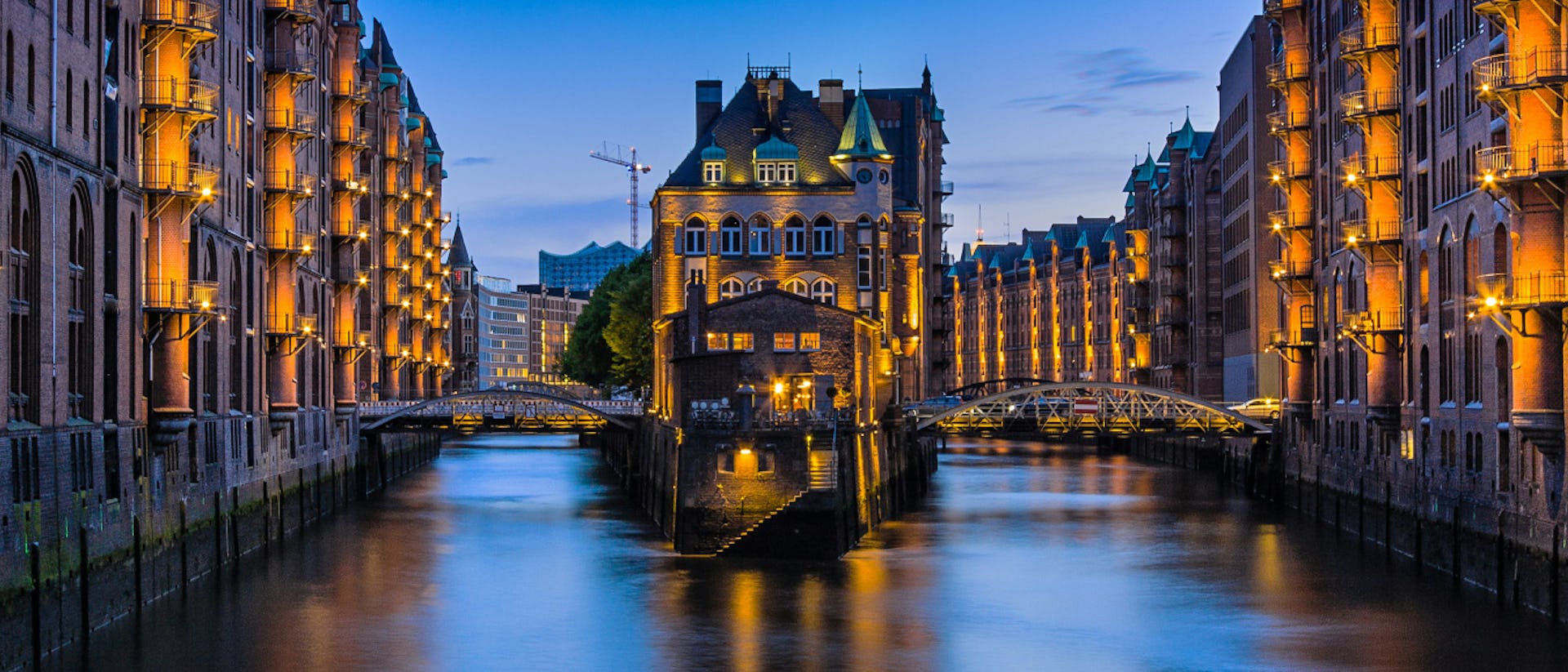 Hamburg's canals and waterways at night