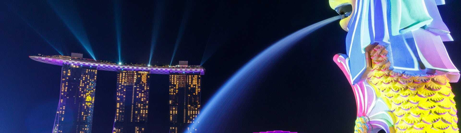 View of the Marina Bay Sands hotel in Singapore at night.