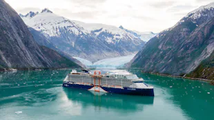 Celebrity Edge anchored at Dawes Glacier, Alaska