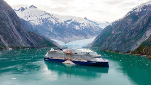 Celebrity Edge anchored at Dawes Glacier, Alaska