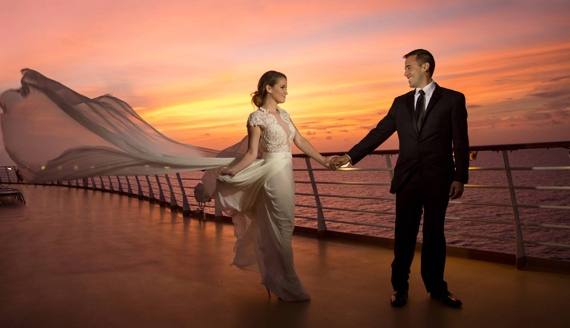 Weddings at Sea - Married couple on deck Royal Caribbean