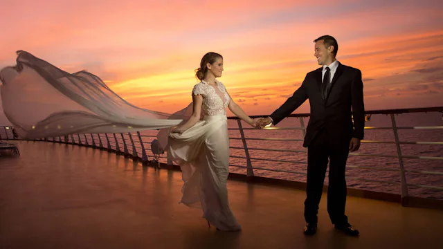 Weddings at Sea - Married couple on deck Royal Caribbean