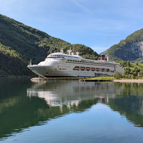 Ambassador Cruise Line's ship Ambience docked in Flam, Norway