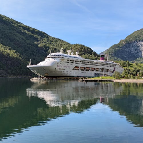 Ambassador Cruise Line's ship Ambience docked in Flam, Norway