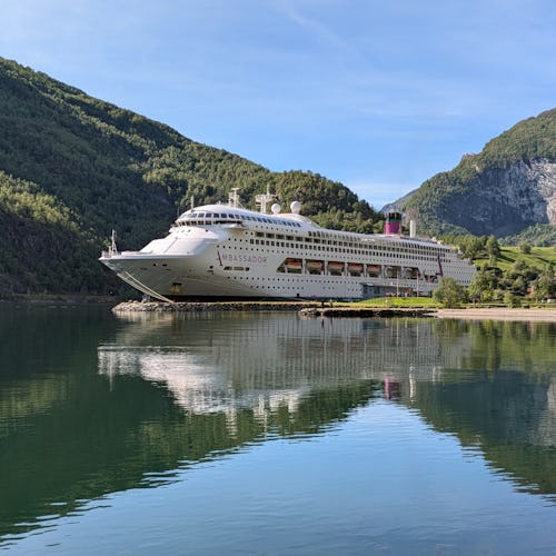 Ambassador Cruise Line's ship Ambience docked in Flam, Norway