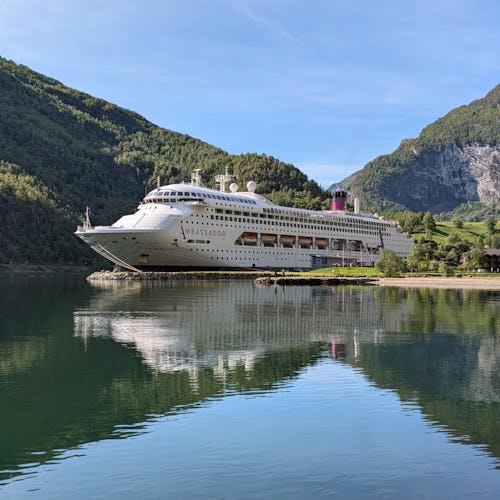 Ambassador Cruise Line's ship Ambience docked in Flam, Norway