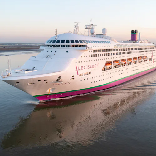 Ambassador Cruise Line's ship Ambience sailing into port