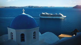 Emerald Princess sailing in Santorini