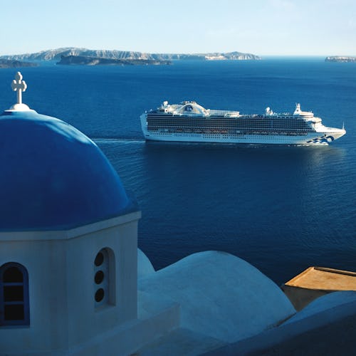 Emerald Princess sailing in Santorini