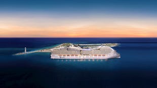MSC Cruises newest ship MSC World America docked at Ocean Caye