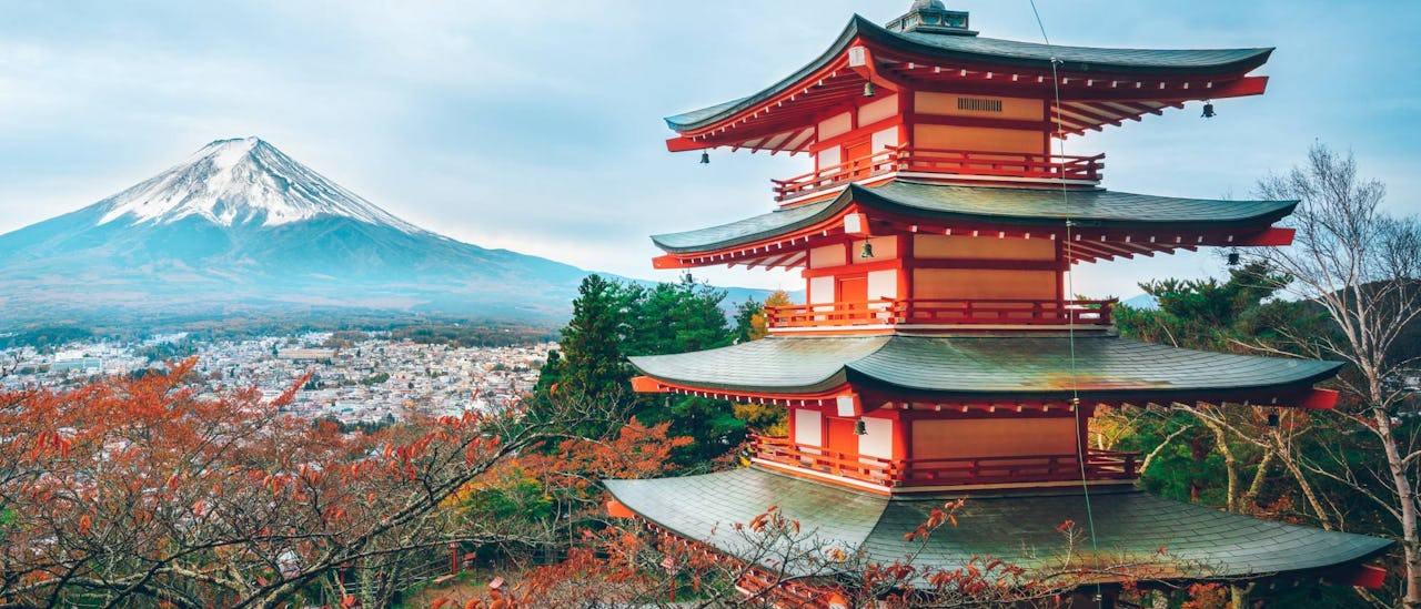 Mt. Fuji and Niikura Sengen shrine in Tokyo, Japan