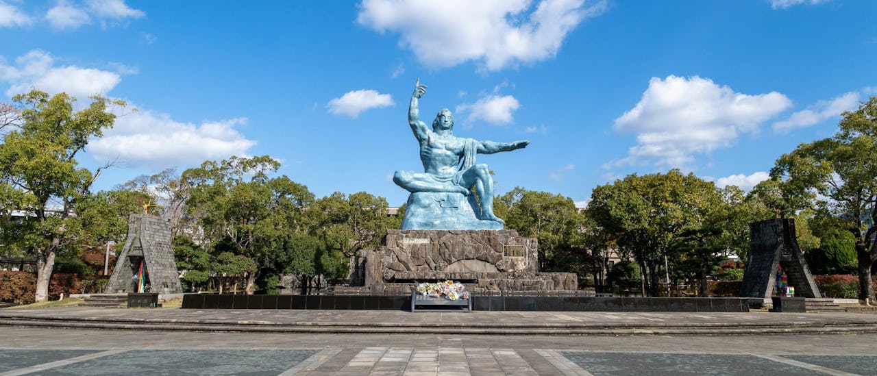 Peace Statue in Peace Park, Nagasaki, Japan.