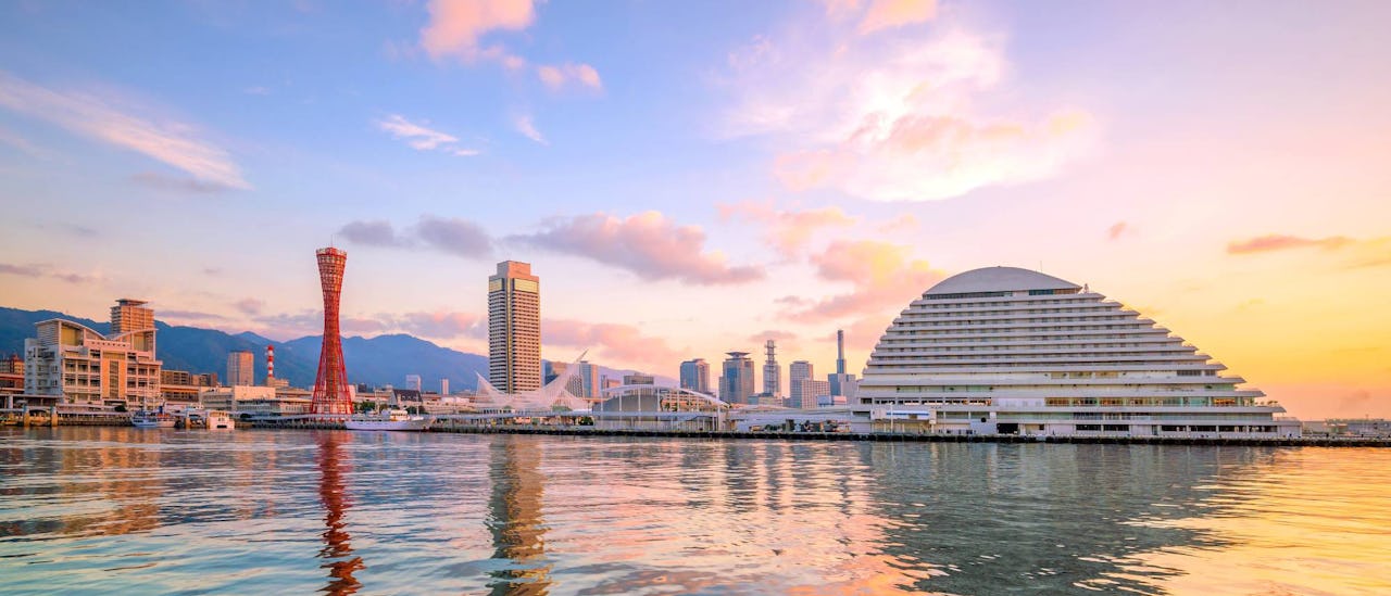Skyline of Kobe, Japan at sunset