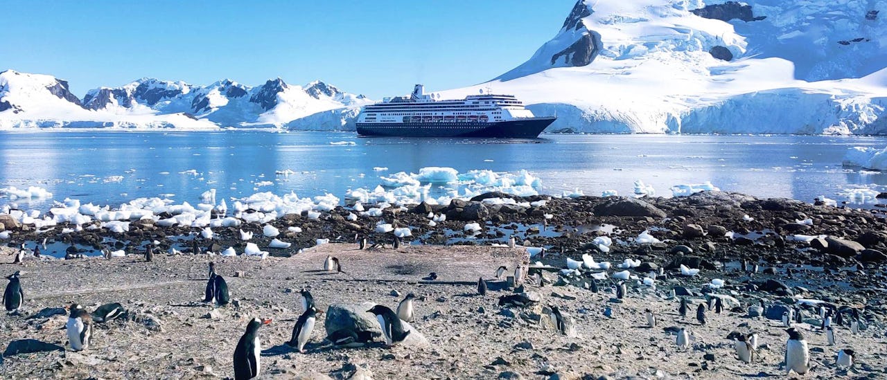 Holland America ship Volendam at the Chilean Research Station in Antarctica