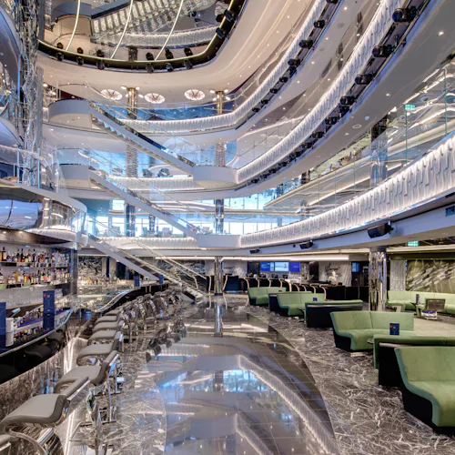 MSC Seaview - Seaview Bar Public areas Atrium Sitting area Bar counter Sign Stair