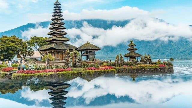 A temple on a lake in Bali, Indonesia
