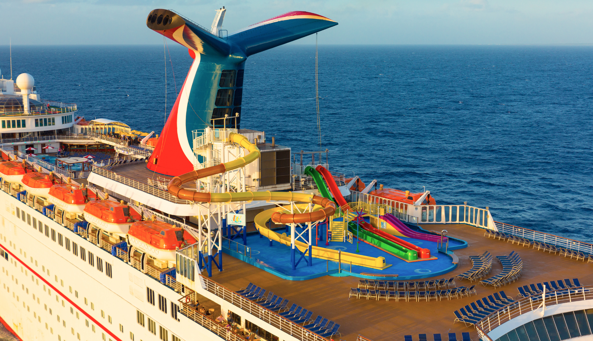 Carnival funnel & top deck at sea