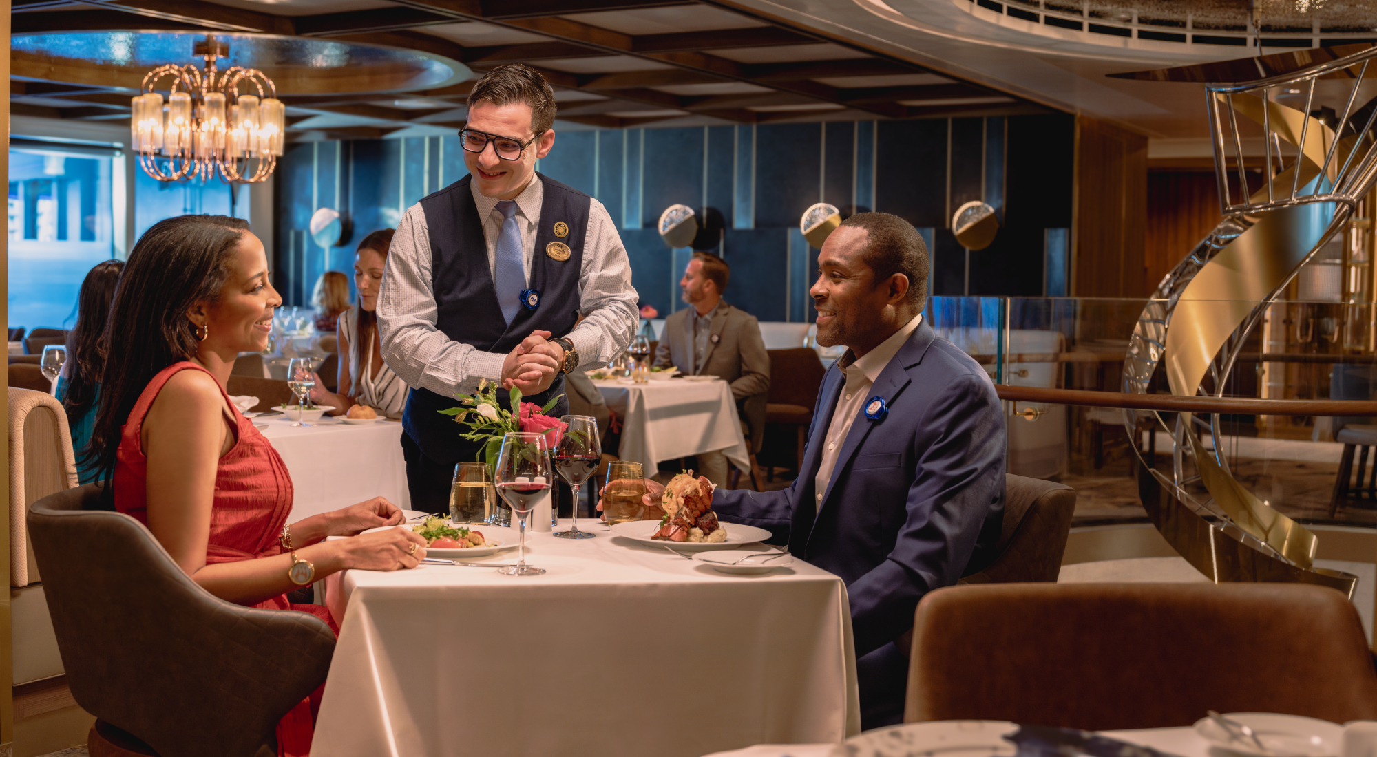 Guests enjoing dinner in the exclusive Sanctuary Restaurant on Princess