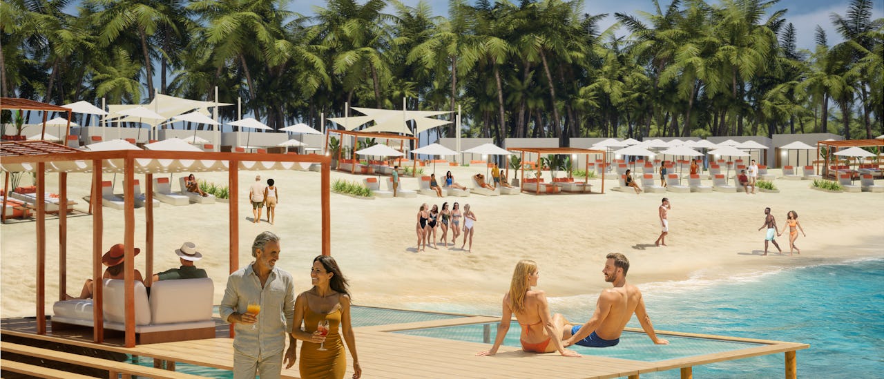Vibe Shore Club, an exclusive, adult-only are at NCL's private island, Great Stirrup Cay
