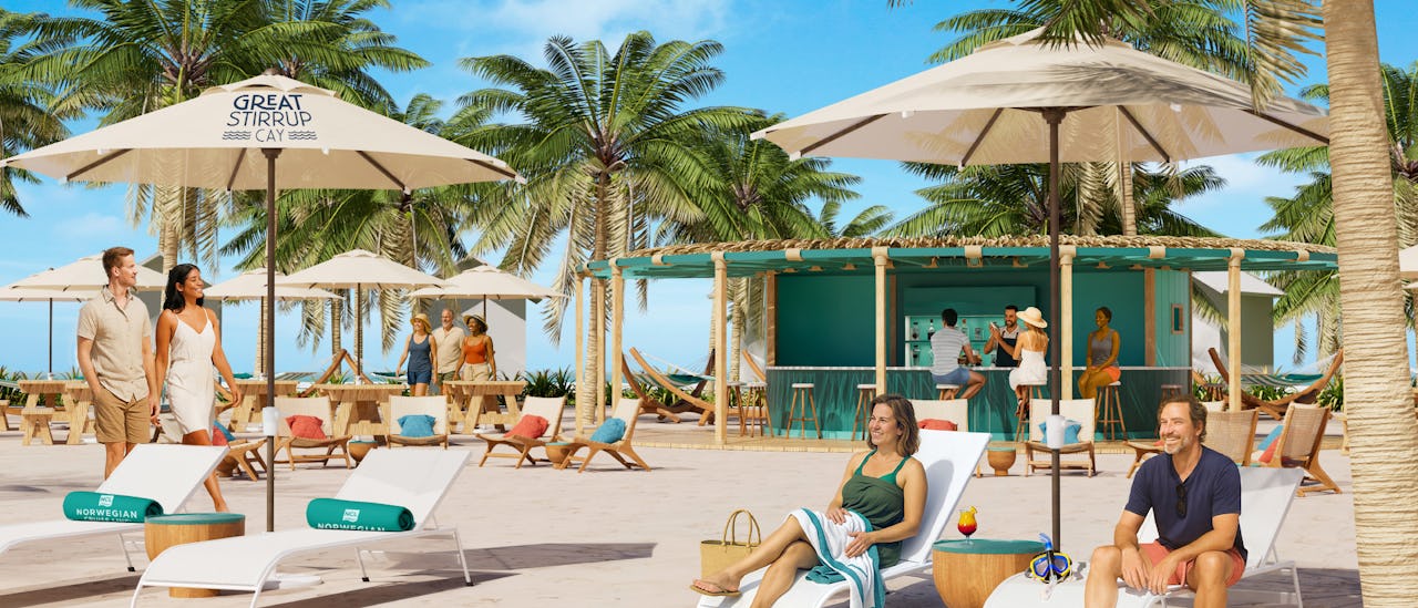 Enjoy dining beachside from food trucks at NCL's private island, Great Stirrup Cay